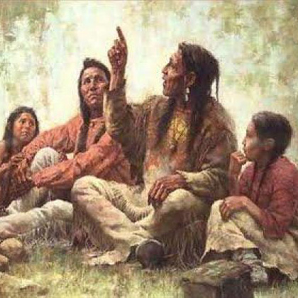 Indigenous storyteller sharing wisdom with listeners.
